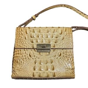 Brahmin Crossbody Bag Womens Tan Melbourne Croc Embossed Leather Gold Hardware